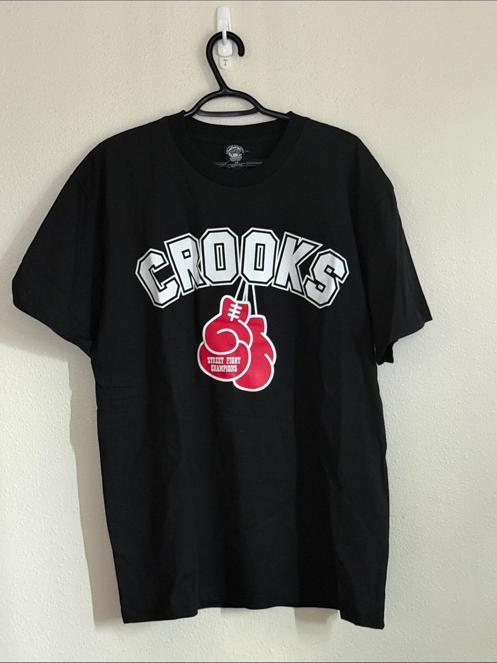 Crooks & Castles Black drop shoulder Tee with Red Boxing Glove Graphic